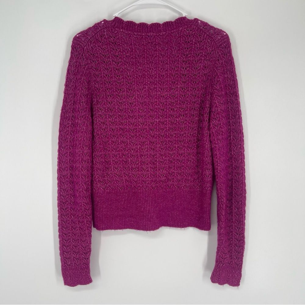 Sundance Leanna Pointelle Scalloped Fuchsia Cardigan - Picture 5 of 9